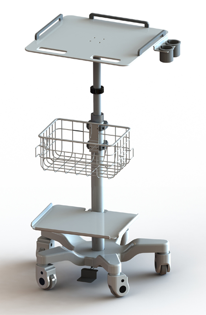 Pneumatic height adjustment multi-purpose large tray ECG trolley