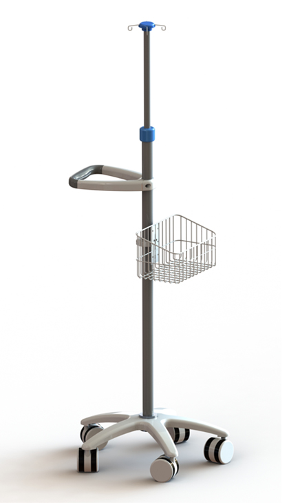 Height adjustable trolley with basket infusion stand