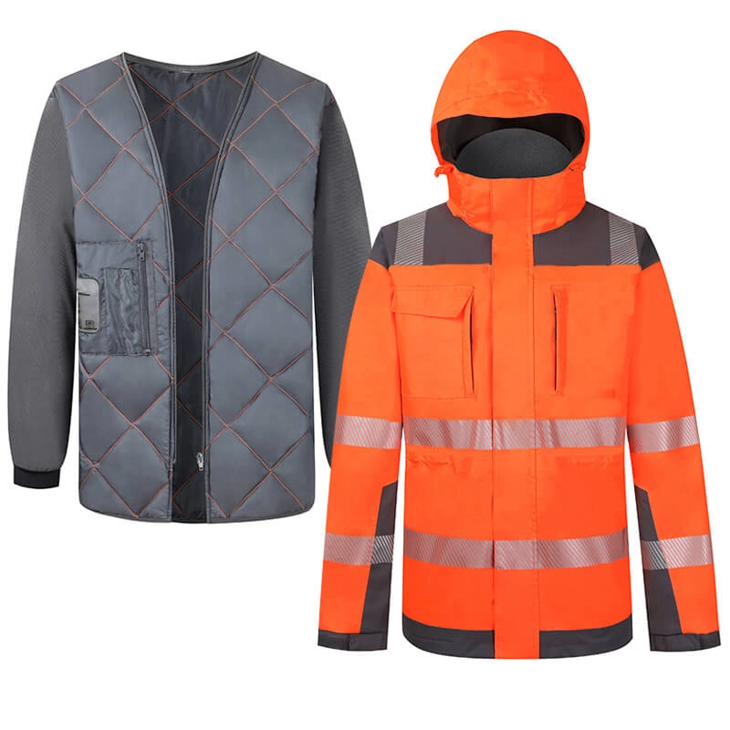 Men's Orange 2 In 1 Reflective Safety Construction Hi Vis Jacket