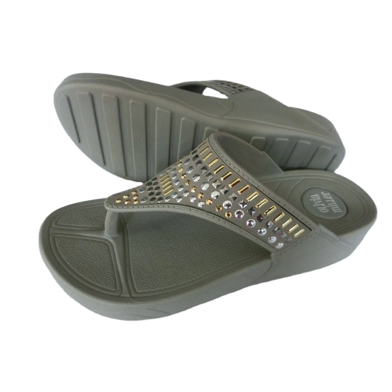 Fashion wedge lady Sandals decorations on the upper thong sandal