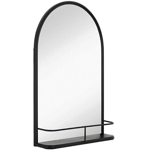 Matt Black Arched Wall Mounted Mirror With Shelf