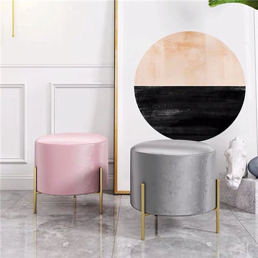 Modern Insta-famous Round Fabric Iron Bench Stool For Manicure Shop