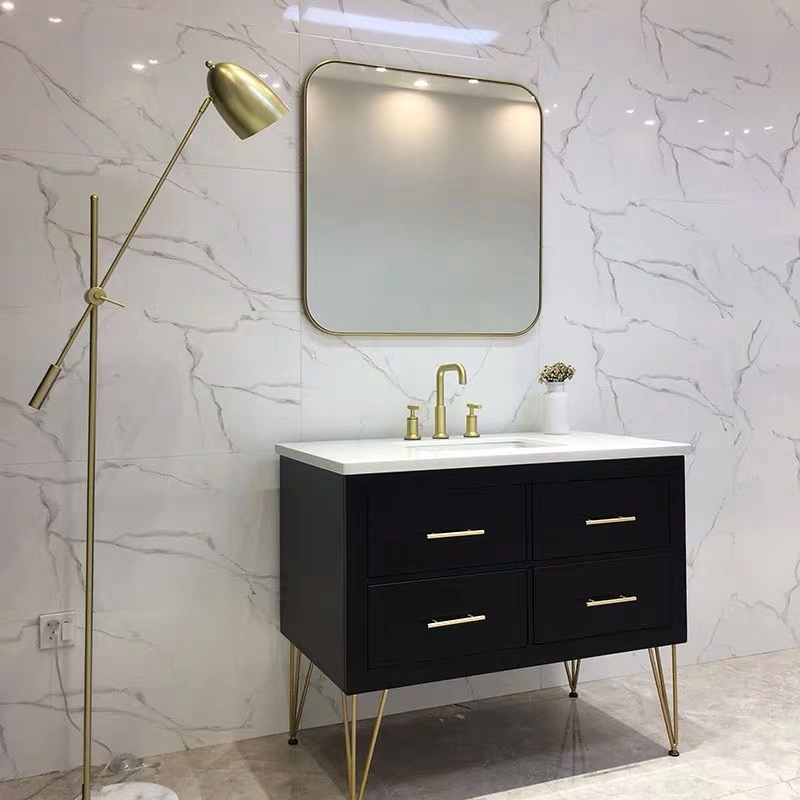 Metal Gold Square Bathroom Wall Mounted Mirror