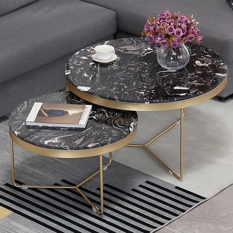 Gold  Round Metal Marble Coffee Table