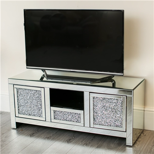 Crushed Diamond Crystal Mirrored TV Console Table