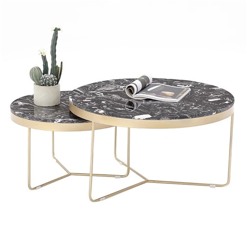 Gold  Round Metal Marble Coffee Table