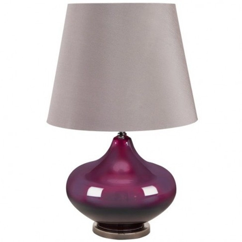 Bedside purple glass table lamp with cone fabric shade