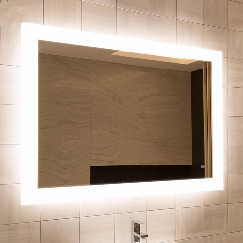 Wall mounted bathroom LED illuminated mirror with defogger