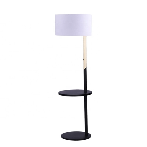 Matte Black Metal Floor Lamp with Table Attached