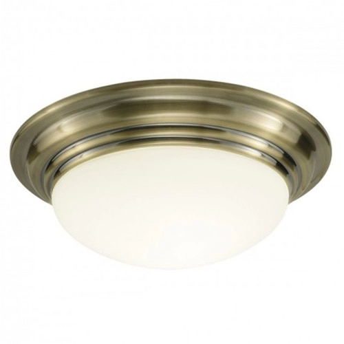 White glass antique brass flush mount ceiling light