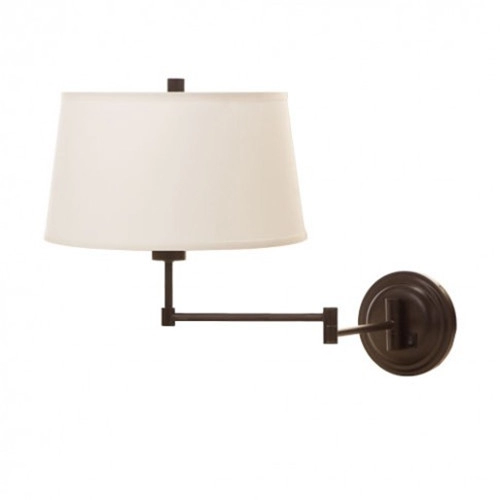 White cone fabric shade bronze swing arm wall lamp