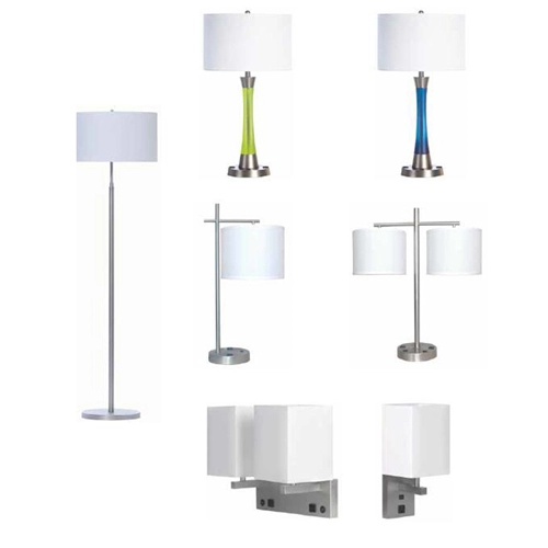 Modern hotel style custom guest room lamps with USB and outlet