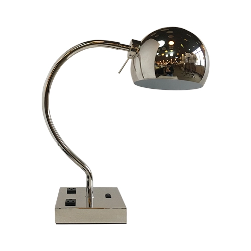 Modern polished chrome desk lamp with outlets