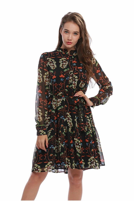 Casual Dress Translucent Sleeve Ruched Floral Mini Dresses