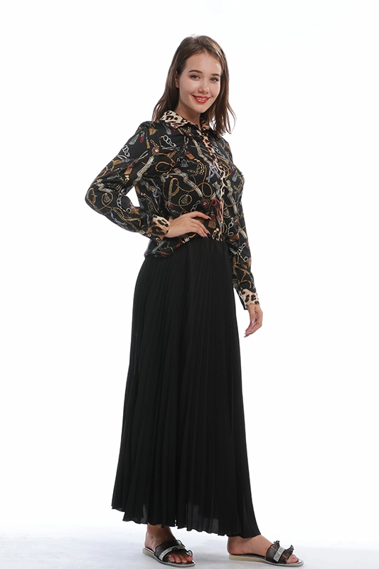 Factory Trendy Vintage Maxi Women Casual Long Black Pleated Chiffon Skirts