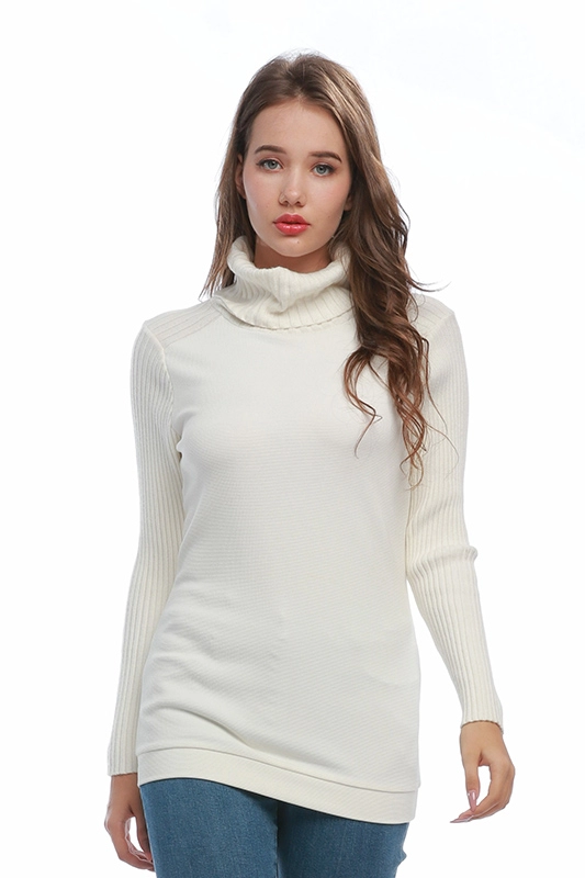Classical White Autumn Long Sleeve Turtleneck Ladies Knit Pullover Women's Sweater