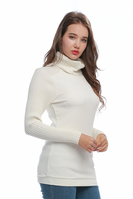 Classical White Autumn Long Sleeve Turtleneck Ladies Knit Pullover Women's Sweater