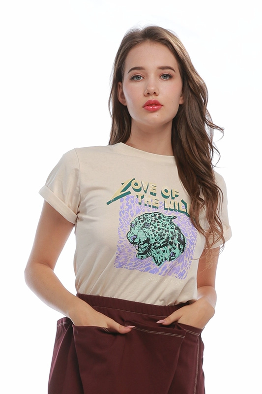 Manufacturer Casual 100% Cotton Short Sleeve Crew Neck Custom Graphic Women's T-shirts