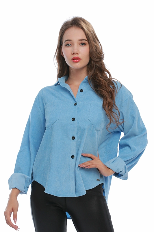 Autumn Blue Corduroy Loose Women Shirt Blouses