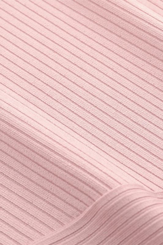 Women's Pink Autumn Rib-Knit Long Sleeve Lightweight Slim Fit Mock Neck Women Sweater