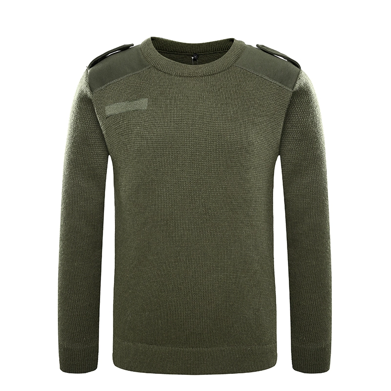 Military wool O neck green pullover man sweater