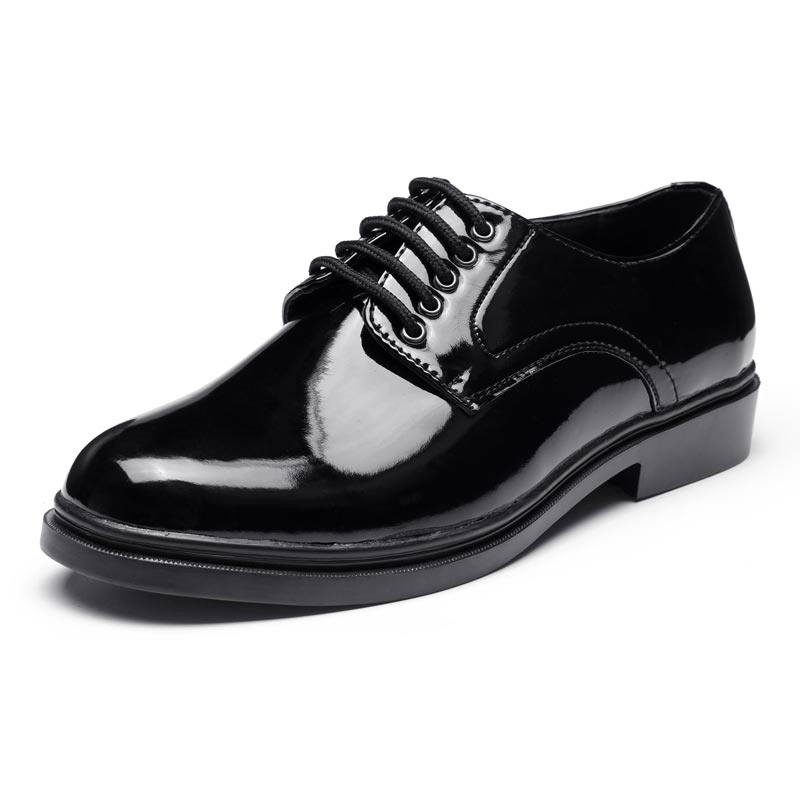 Polished black genuine leather officer shoes