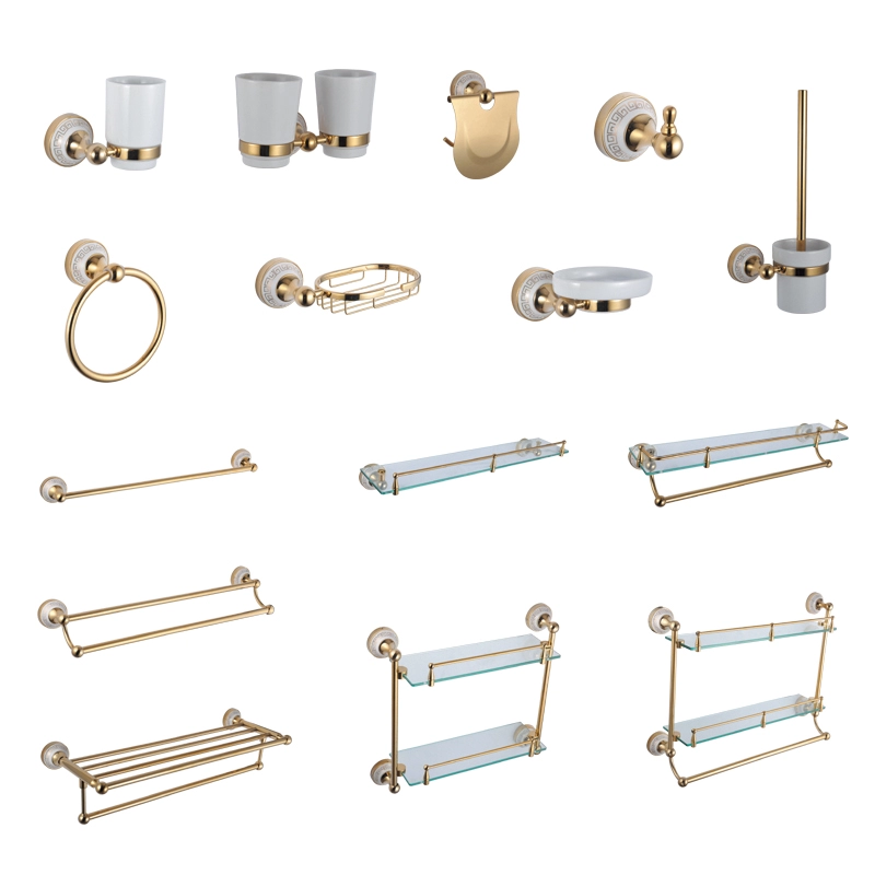 European style bathroom accessories hardware set high quality rose gold towel ring dual cup holder bath racks accessories