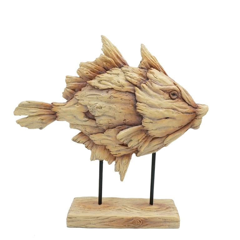 Driftwood Design Resin Fish Sculpture for Home Decor