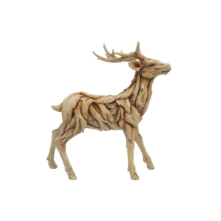 Standing deer in a rustic resin driftwood finish