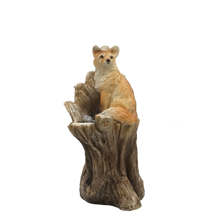 MGO fox on rustic stump garden solar figurines