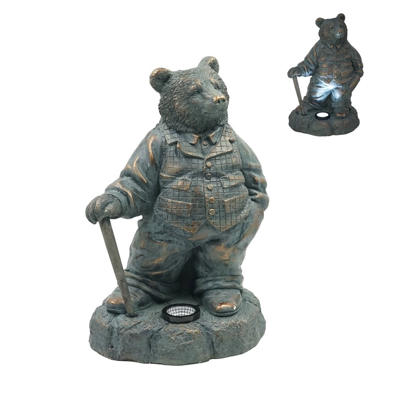 MGO Bronze Mr.Bear Figurine with Solar Powered Light