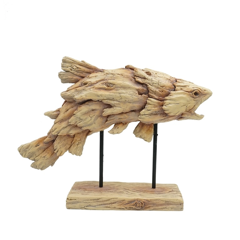 Driftwood Design Resin Leaping Fish Sculpture