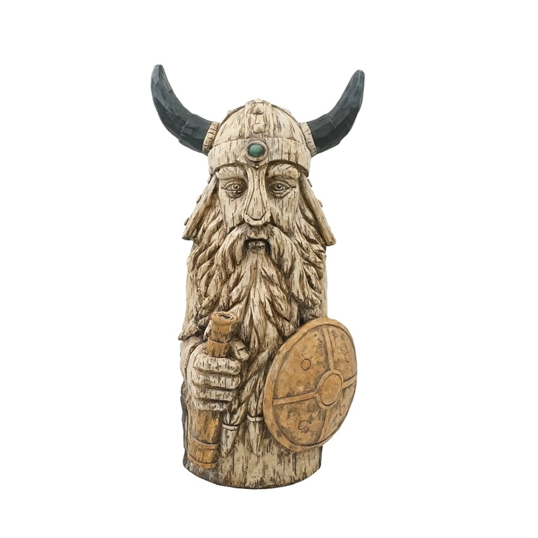Resin Driftwood Viking Pirate with Shield Statue for Decor