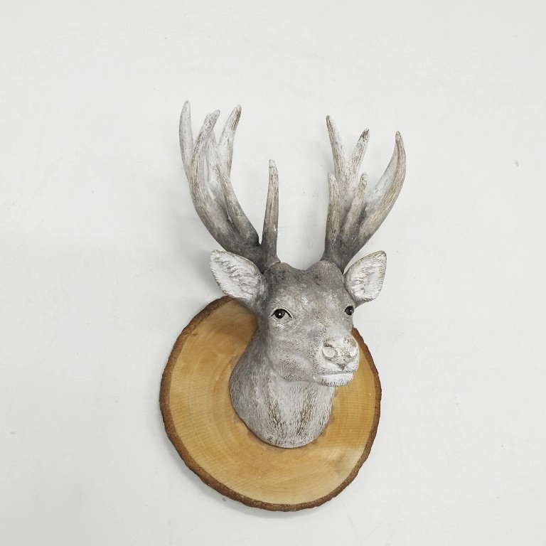 Resin Faux Deer Head Wall Mounted with Wood Basin