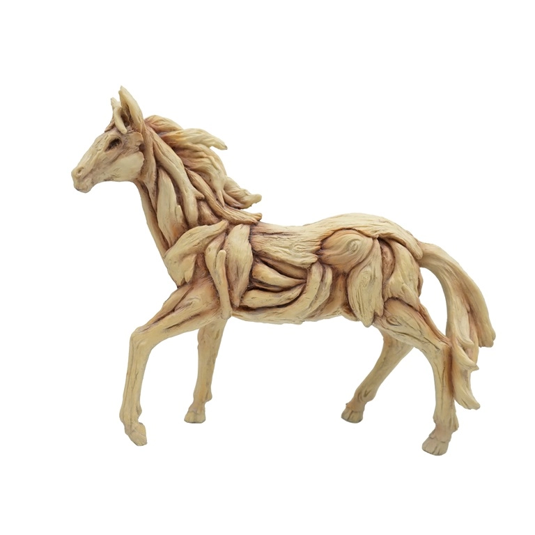 Posing horse statue in a rustic resin driftwood finish