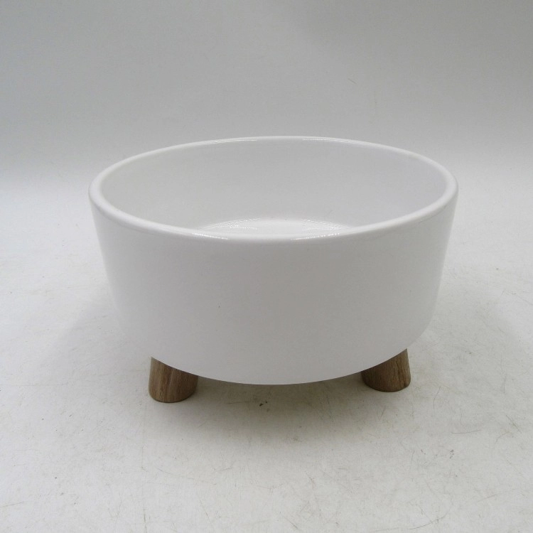 Ceramic Elevated Raised Cat Bowl with Wood Stand