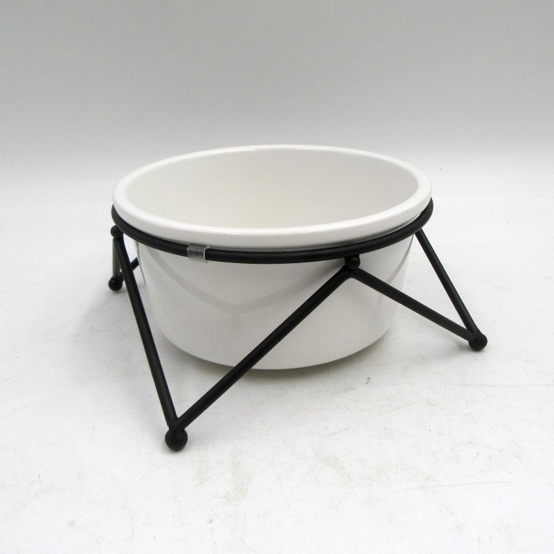 Porcelain Elevated Pets Bowl with Metal Stand