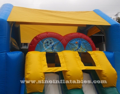 Sports kids inflatable combo bouncy castle with slide certified by EN14960 made of best pvc tarpaulin