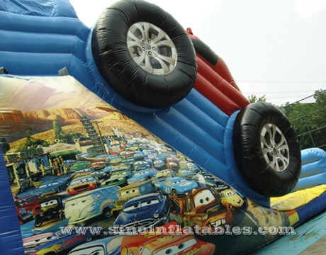 21' high big wheel kids inflatable car slide with full printing for backyard entertainment