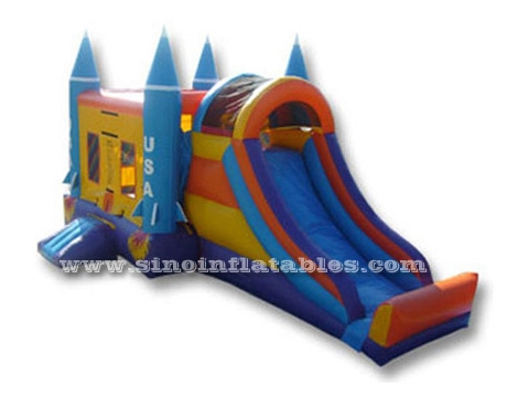 Commercial grade 5in1 kids inflatable patriotic bounce house with slide made of 18 OZ. pvc tarpaulin