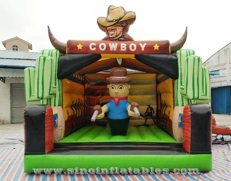 6x5m western cowboy kids inflatable bouncy castle with slide digitally printed completely for outdoor kids parties