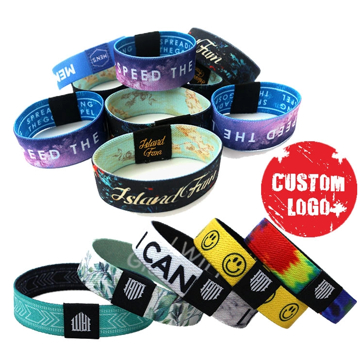 Factory Wholesale Polyester Stretch Custom wristbands Woven Label Fabric Sublimation Elastic wristbands