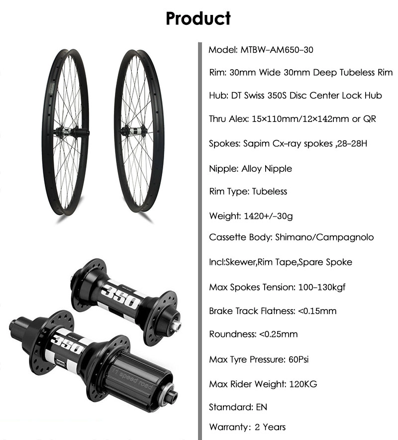 Perfect Condition Mountain Bike Wheelset Superroad Light Bicycle Carbon Wheels 650B Wheelsets XC 30mm Depth Bicycle Tubeless