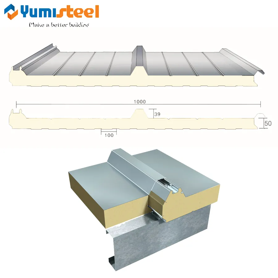 50mm thick concealed joint PUR/PIR sandwich panel roof