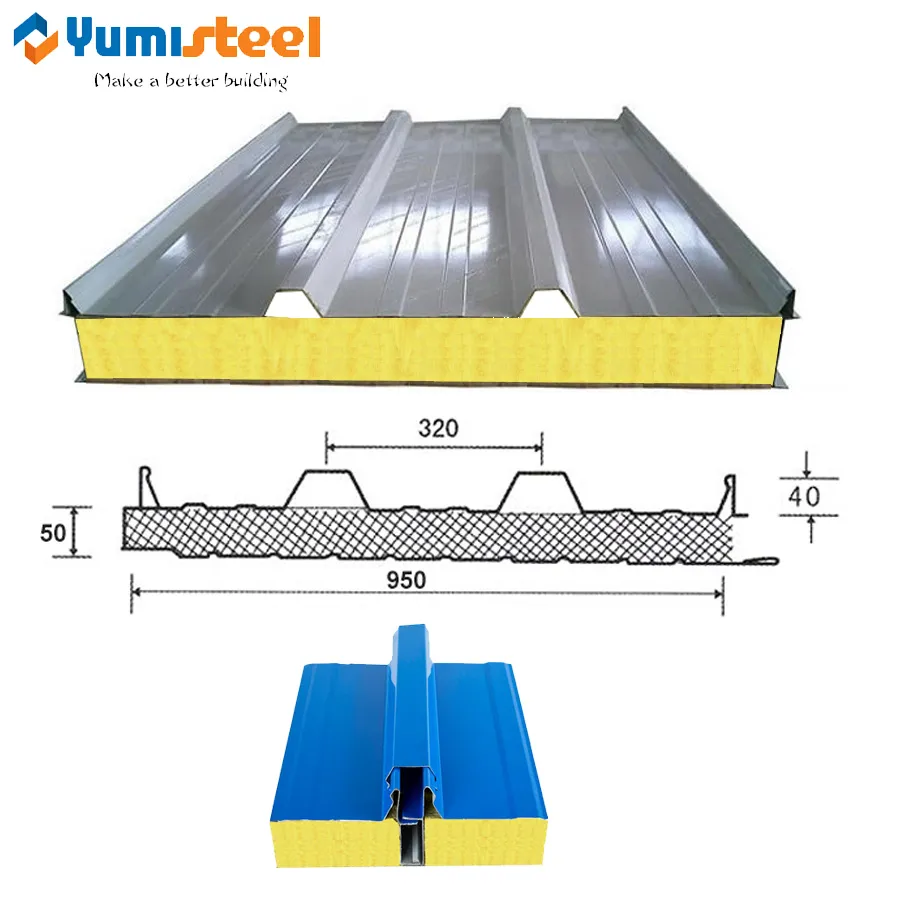 50mm fireproof glass wool sandwich panel for ceiling