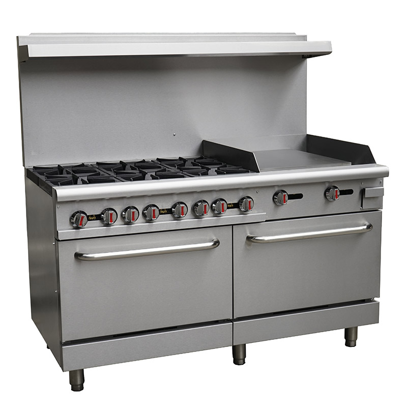 Commercial 6 Burners Gas Range with Griddle and Ovens