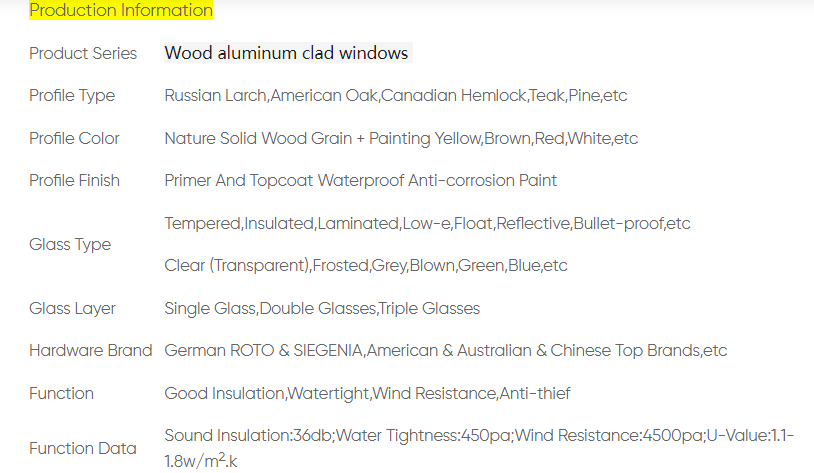 aluminium wood windows specifications