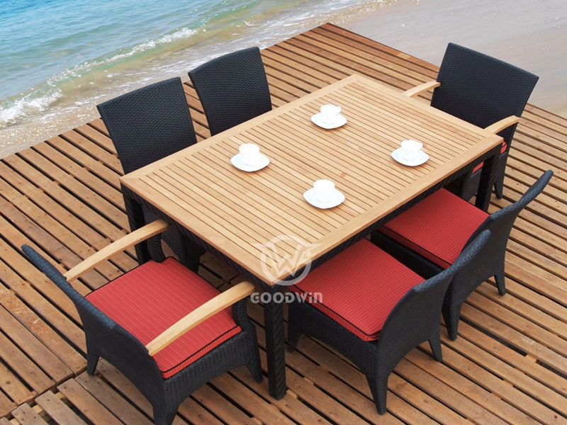 6-seat Garden Dining Table Set With Teak Top