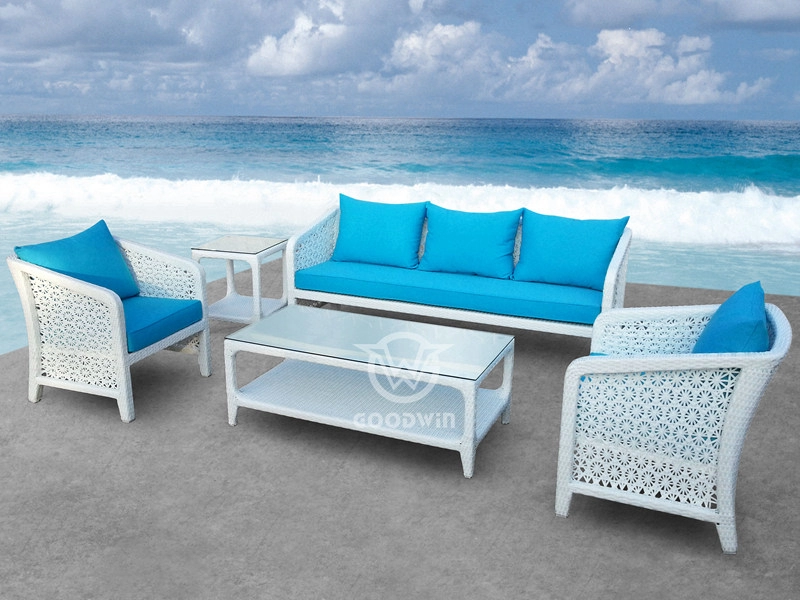 5 Pieces White Rattan Sofa Set For Outdoor