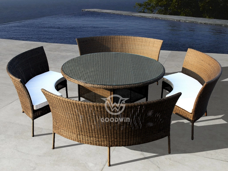 Outdoor Synthetic Rattan Curved Dining Bench Set